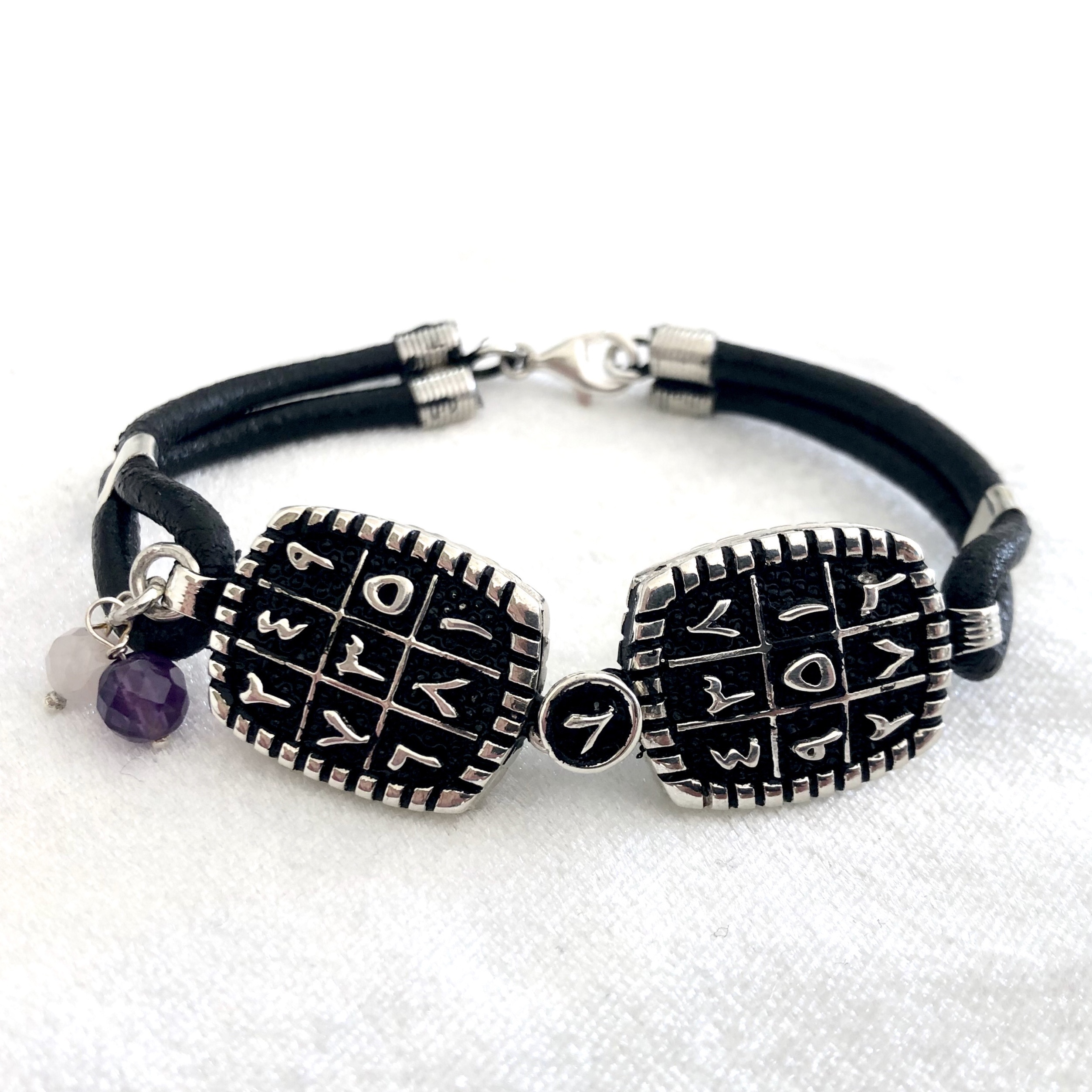 Vefk Gümüş Bileklik (Dört Yönlü-Deri Kordon) - Görsel 2